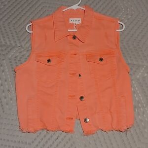 Distressed Coral Denim Vest
